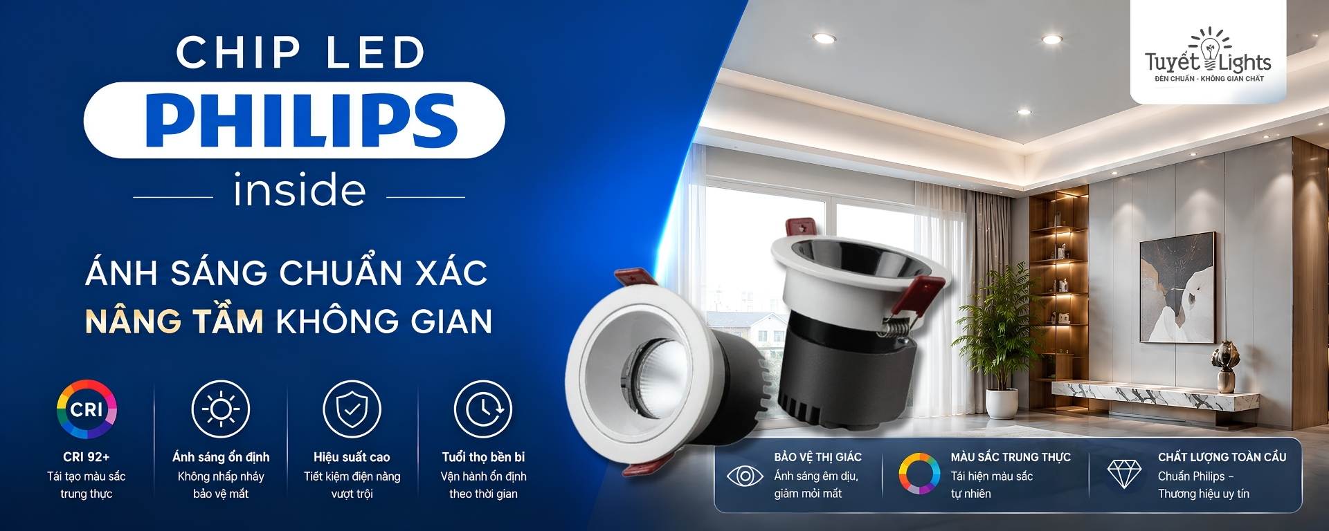 Đèn Rọi "Chuẩn" Kiến Trúc - đèn âm trần spotlight cao cấp chip led Philips